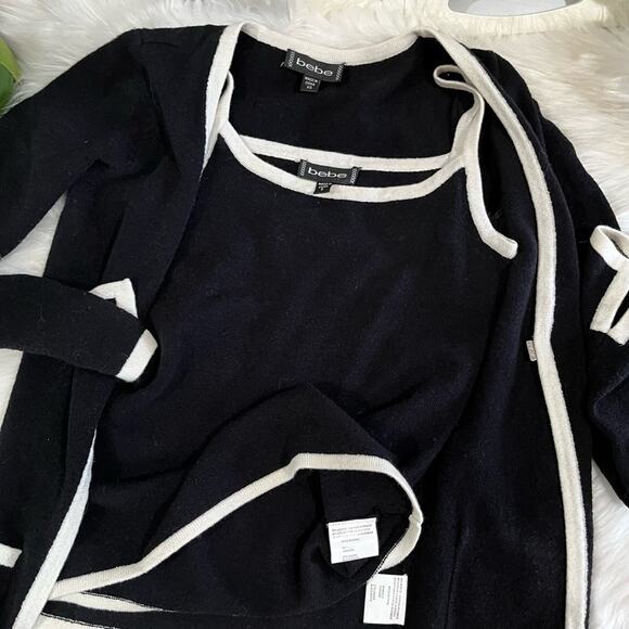 NEW Bebe Colorblock Knit Two Tone Contrast Cardigan Cami Sweater Twin Set Bla… - Picture 13 of 16